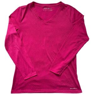 Eddie Bauer Women's Fuchsia Long Sleeve V-Neck Tee